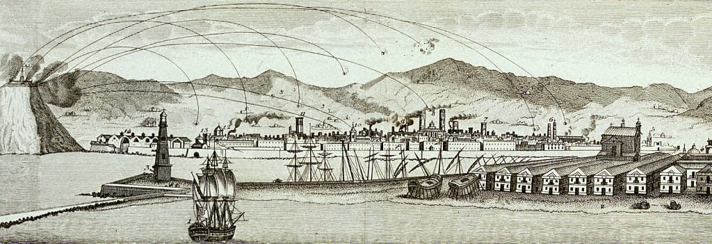 El bombardeig de Barcelona durant l’aixecament del novembre de 1842. Font: Wikipedia.