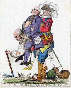 Aquest gravat francès del 1789 ens mostra la realitat que es van enfrontar les classes treballadores des del moment del triomf de la Revolució Agrícola. La capacitat productiva esdevenia l’element central de la vida dels treballadors. Font: Viquipèdia