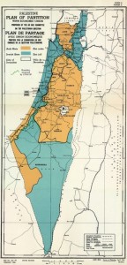 Pla de partició de Palestina en dos estats proposat per la UNSCOP que basà la resolució 181 de les Nacions Unides del 29 de novembre de 1947. FONT: Wikipedia