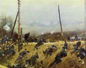 Soldats francesos en una escena de la batalla de Sedan