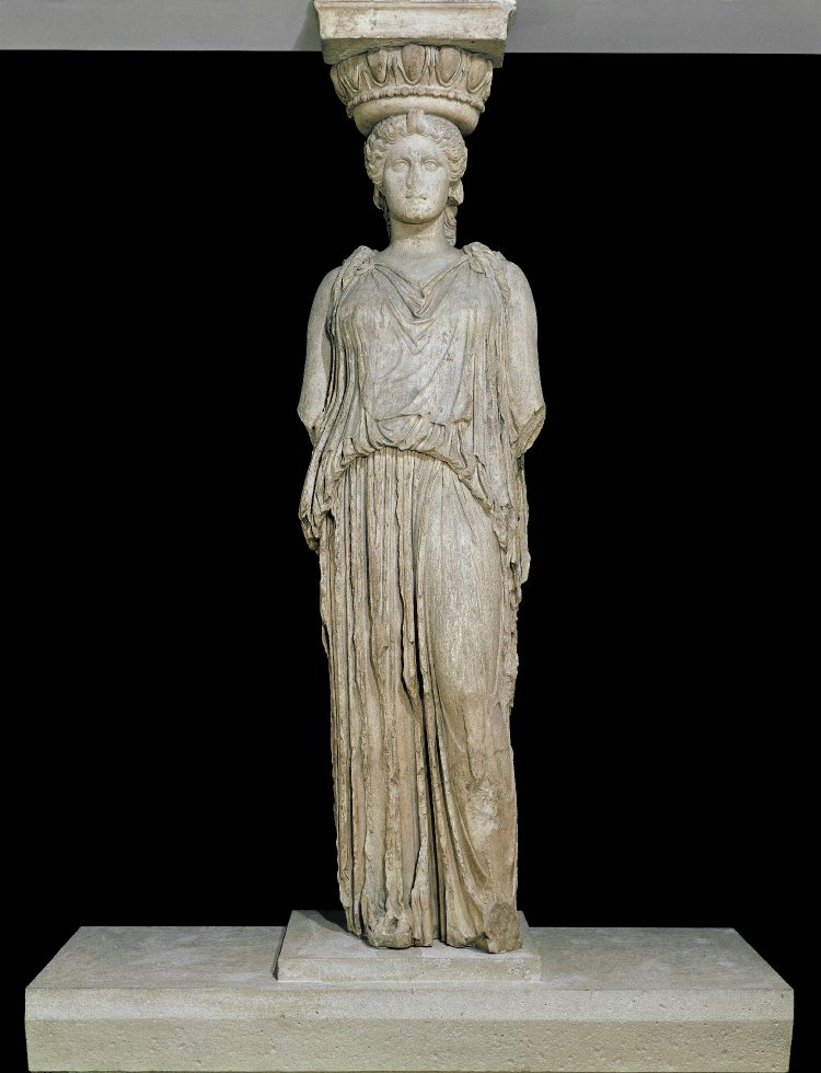 Cariàtide o dona columna vestint un peple. Font: British Museum. 