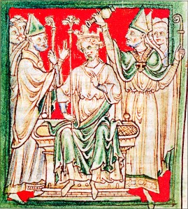 Ricard I, "Cor de Lleó" sent ungit durant la seva coronació a Westminster. Font: Wikipedia