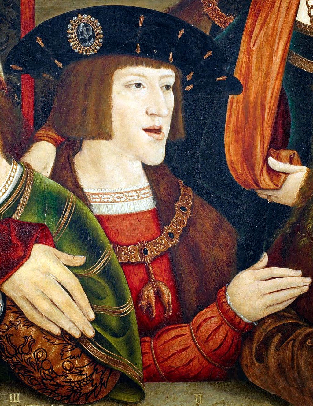 Carles d’Habsurg de jove, en un detall del Retrat de l’emperador Maximilià I i la seva família (ca. 1515) de Bernhard Strigel. Font: Wikipedia