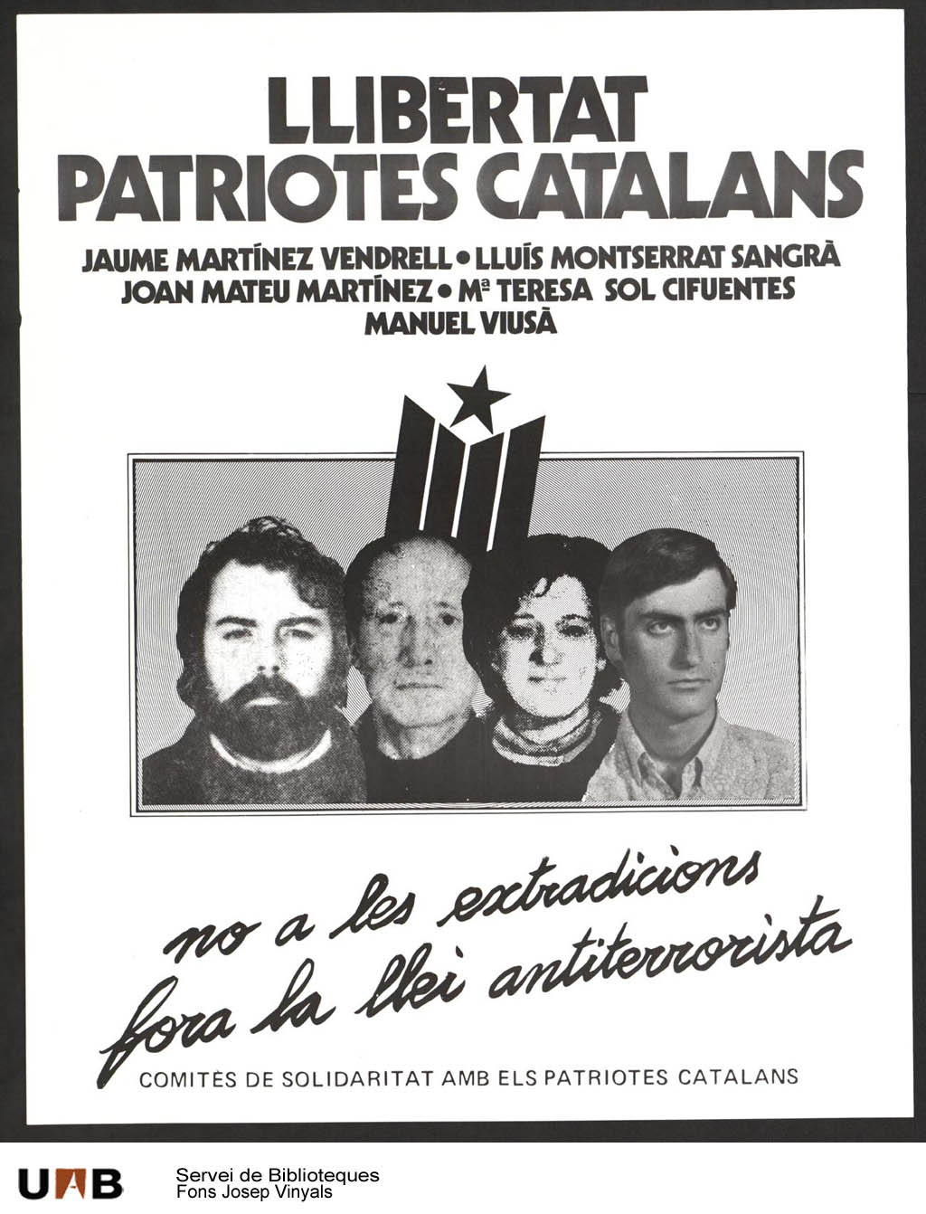 Cartell editat pels Comitès de Solidaritat amb els Patriotes Catalans (CSPC). Font: Fons Josep Vinyes. UAB.