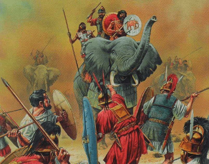 Càrrega dels elefants cartaginesos a la batalla dels Camps de Bagrades (255 a.C.) (Font: Arrecaballo.es)