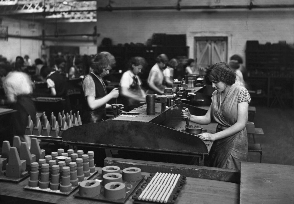 Women in the sand core shop where sand is mixed with oil and baked to create the mould for the castings. Circa 1930s Rarely seen early photographs of the Leys Malleable Castings Company will be exhibited for the first time at the FORMAT International Photography Festival, Derby, opening on the 8th March  7th April 2013 Dating from the 1920s the collection of old black and white prints of the Leys Factory offer a glimpse of the working practises of one of the most significant industrial companies based in the UK during the late 19th and 20th centuries. Leys opened in Derby in 1874 and during its time as a manufacturer of castings for motor cars, was the largest of its kind in Europe, finally closing its operation in 1987. The photographs were donated to the Local Studies Library in 2005 and have sat largely untouched in boxes until the FORMAT research team uncovered this treasure of Derbys industrial history. The photographs reveal the company fire brigade, made up from regular workers, who, housed near to the factory had alarms fitted in their homes to attend emergencies in the factory. Women are seen casting mouldings in the coreshop and men grind down the metal work in preparation for despatch to customers. Leys had its own railway, bringing raw material to the factory and taking finished products to the rail head for onward delivery around the world. The Leys Malleable Castings Company photographs will displayed in the Market Hall in Derby in an exhibition entitled Stood Still Time during the FORMAT International photography Festival, Derby, 8th March  7th April 2013.