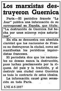 La premsa franquista va culpar als marxistes del bombardeig de la vila biscaïna. Font: Fundación Museo de la Paz de Gernika.