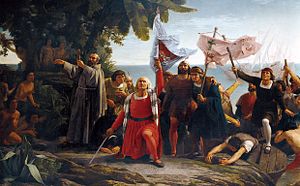 “Primer desembarco de Cristobal Colón en América”. Pintura de Dióscoro Puebla, 1862. Font: museodelprado.es