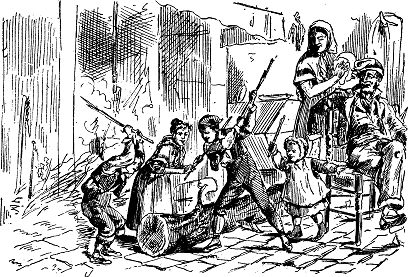 Nens fent cagar el Tió en una il·lustració noucentista. Font: Viquipèdia 