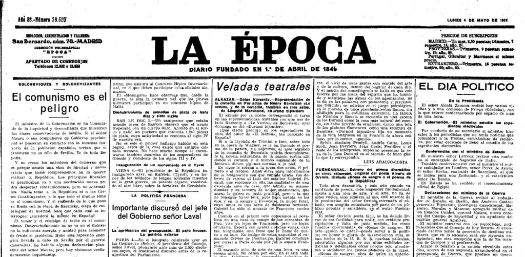 “La represión es indispensable cuando la libertad degenera en licencia.” afirmava "La Época". Font: Hemeroteca Digital de la Biblioteca Nacional Española