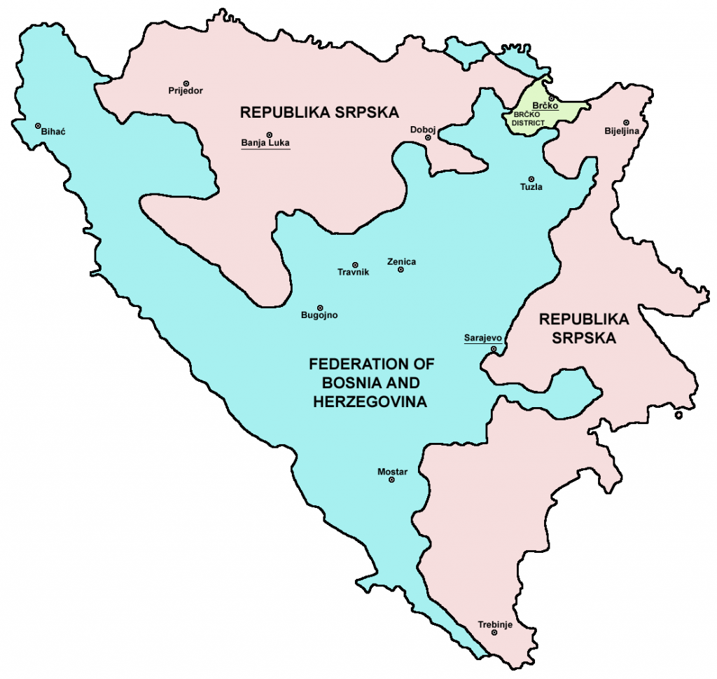 Fronteres actuals dins l’estat de Bosina i Herzegovina. Font: Viquipèdia