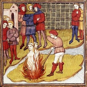 Imatge de la Crònica de França que representa les persecucions de principis del segle XIV. Font: Wikipèdia