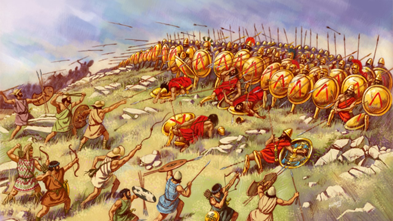 Representació de la falange hoplítica espartana en combat. Font: sobrehistoria.com