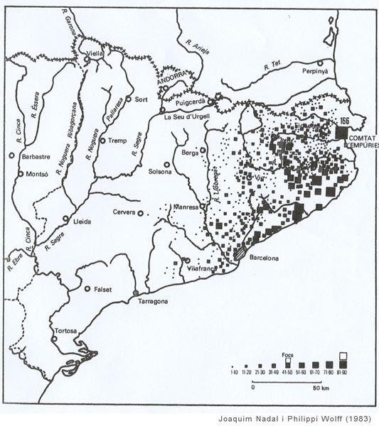 Els remences es concentraven majoritàriament a la Catalunya Vella (a les terres del nord i l’oest del Llobregat).