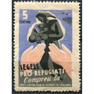 Cartell a color realitzat per Martí Bas l’any 1937. Comitè Central d'ajut als refugiats de Catalunya.